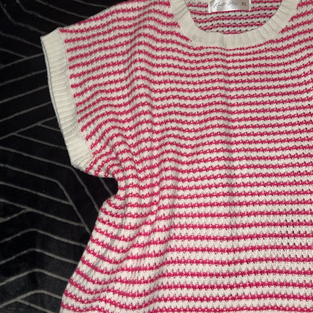 Knit Mix Casual Striped Tank Top Pink XL - Picture 5 of 8